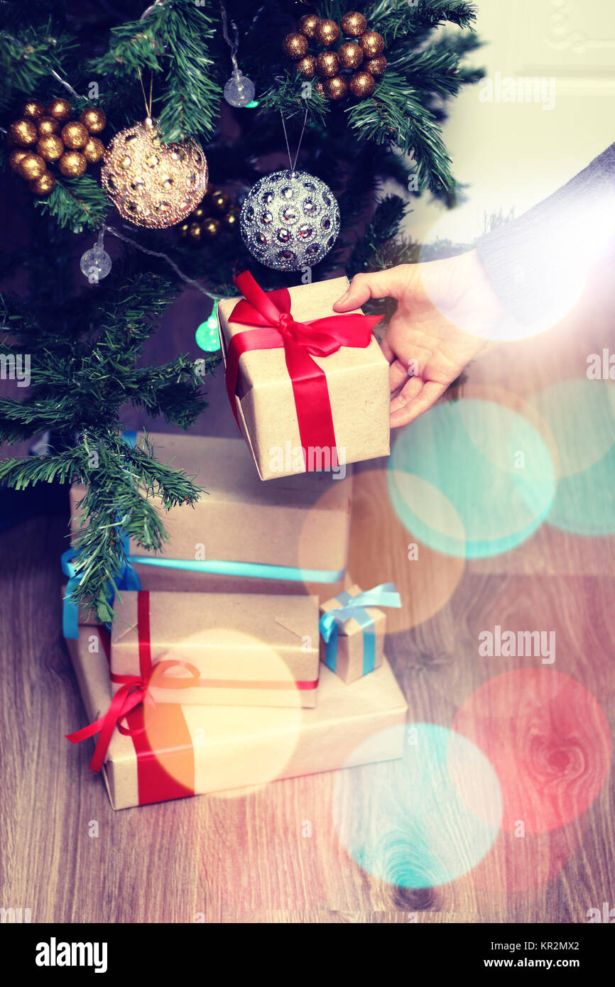 presents under the Christmas tree Stock Photo Alamy