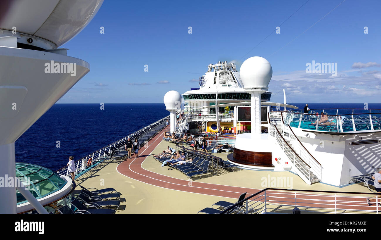 Royal Caribbean;s Liberty of the Seas has a large walking/jogging path on its 12 deck. The cruise ship was, at one time, the largest cruise ship in th Stock Photo