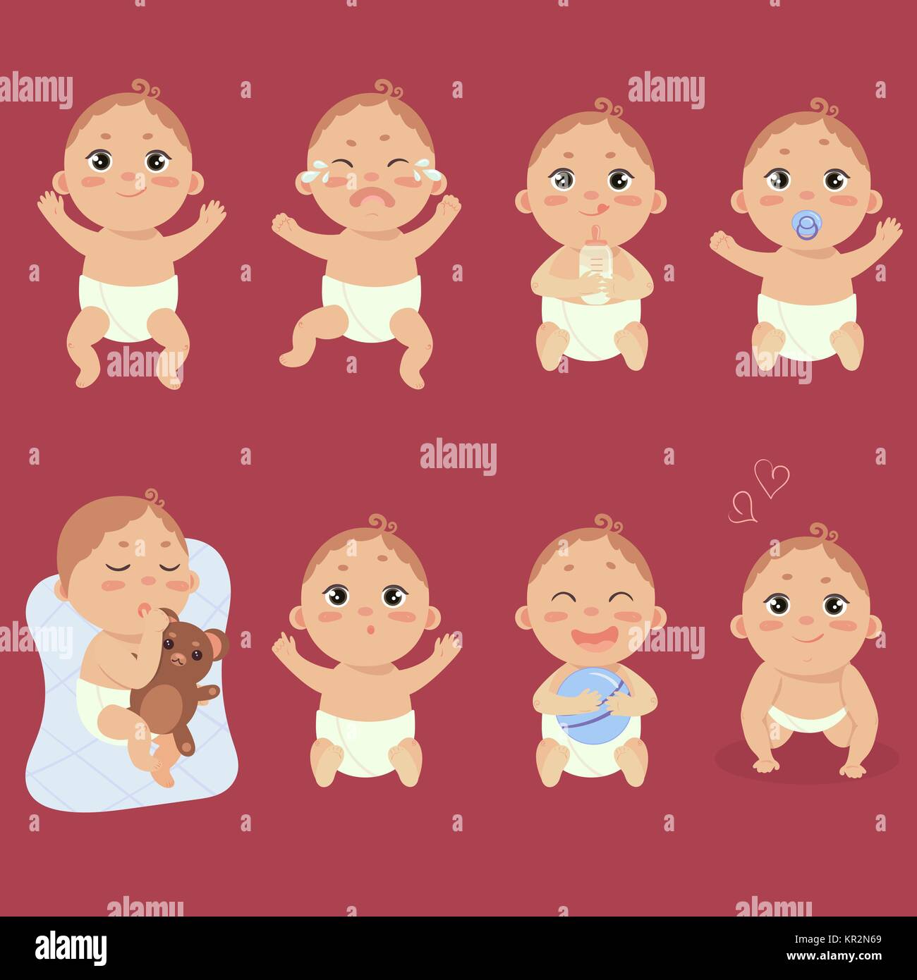 Set with cute little baby in diaper with different emotions. Various face expressions. Happy child, baby cry, hold teddy beart, sleeping child, sad bo Stock Vector Image & Art - Alamy Set with cute little baby in diaper with different emotions. Various face expressions. Happy child, baby cry, hold teddy beart, sleeping child, sad bo Stock Vector Image & Art - Alamy