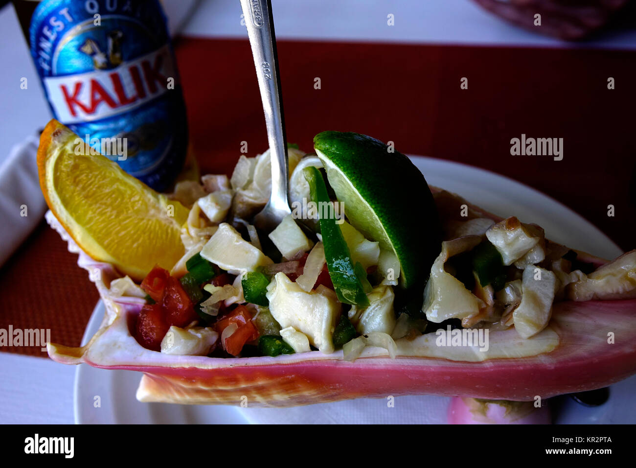 The Bahamas are famous for their fresh conch salads. Stock Photo