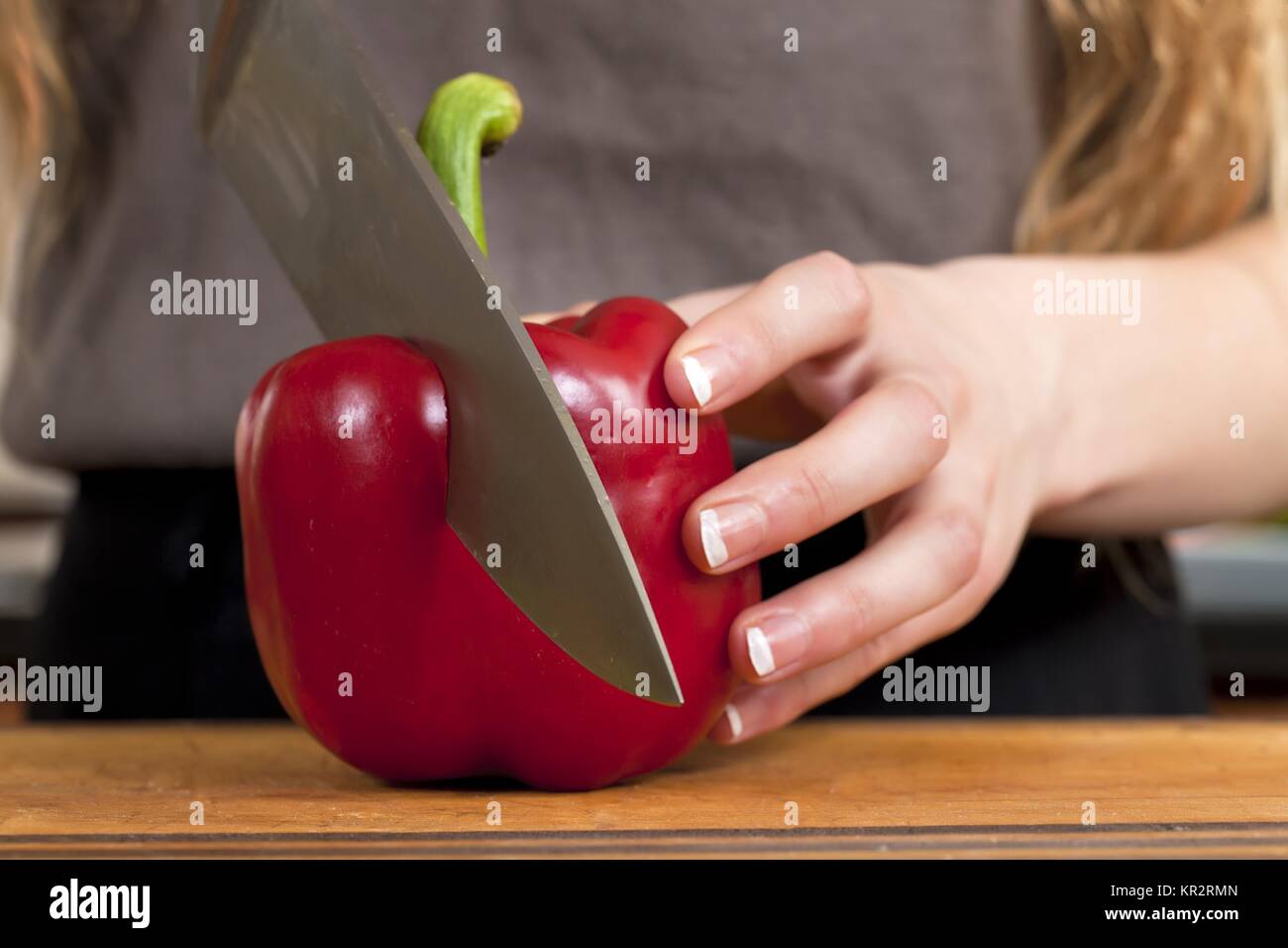 slicing bell pepper Stock Photo