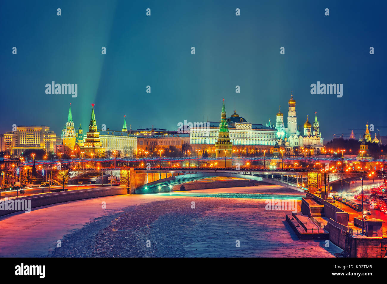 Winter night in Moscow Stock Photo