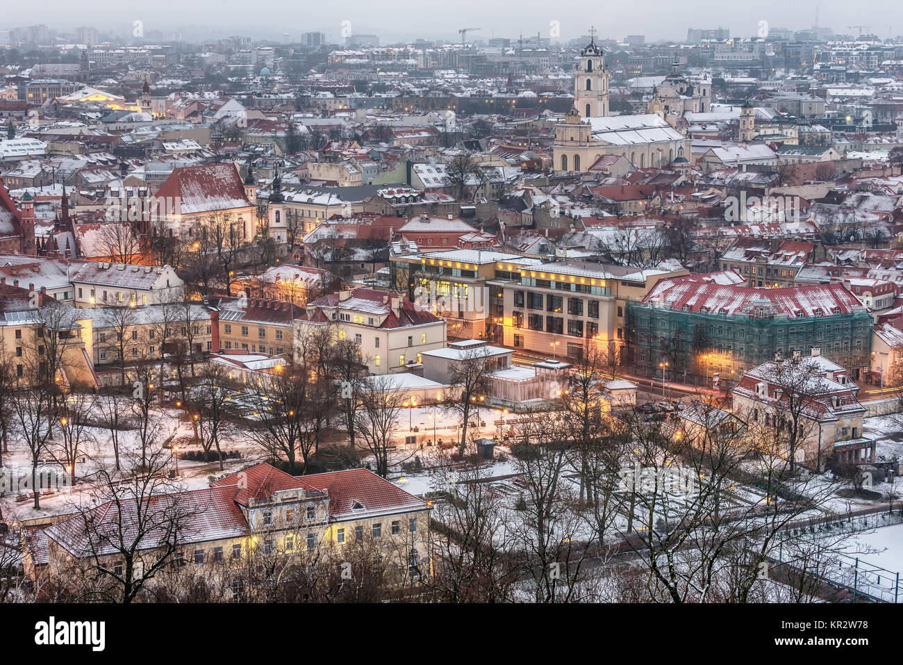 Vilnius, Lithuania: aerial view of the old town in winter Stock Photo