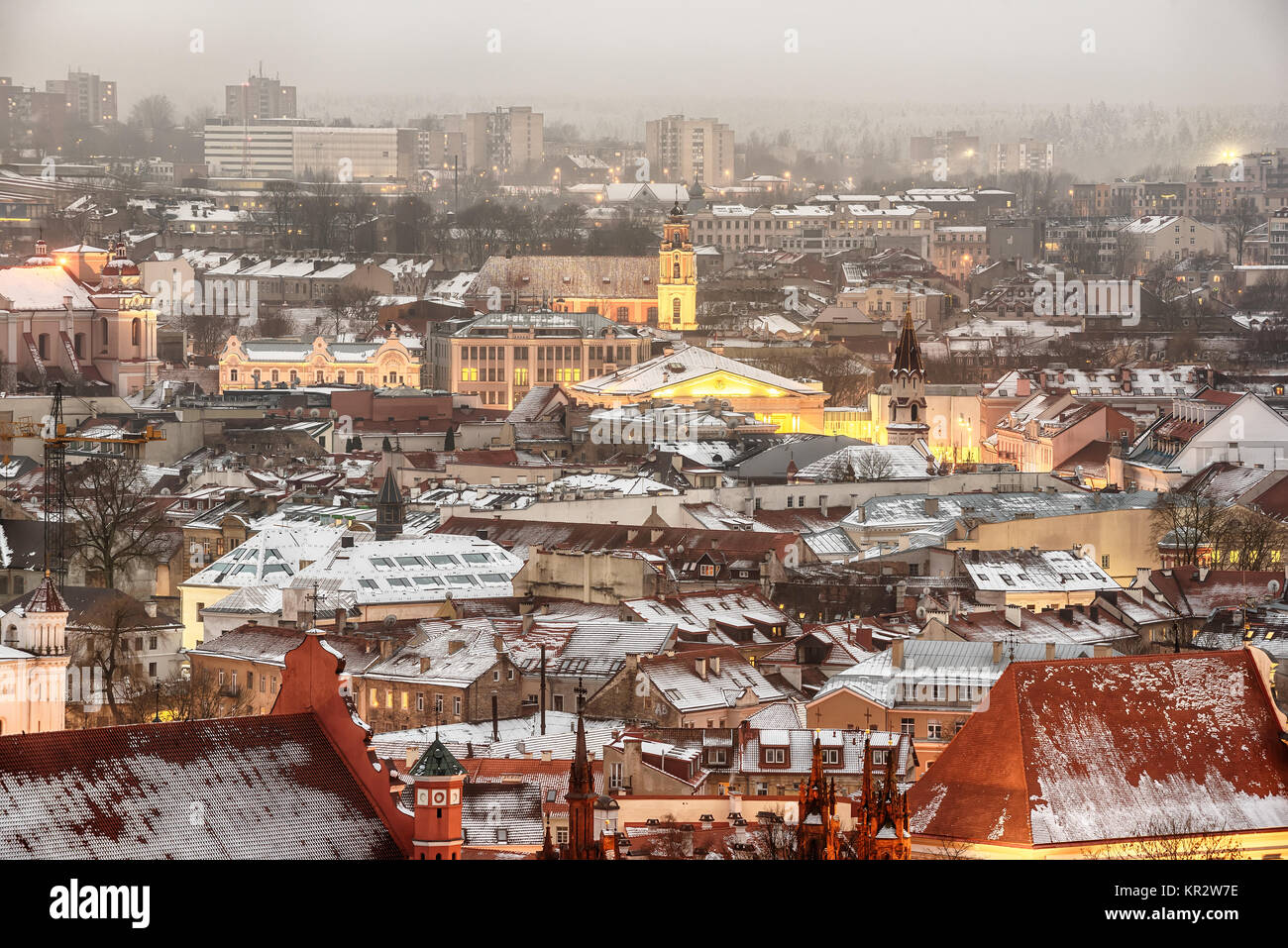 Vilnius, Lithuania: aerial view of the old town in winter Stock Photo