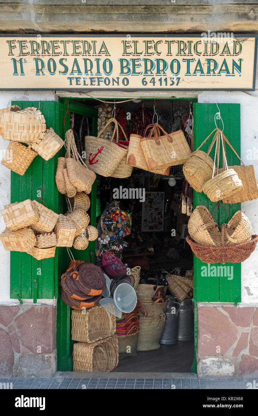 Old hardware store with esparto bags.Hondarribia.Guipuzcoa.Vasque Country.Spain Stock Photo