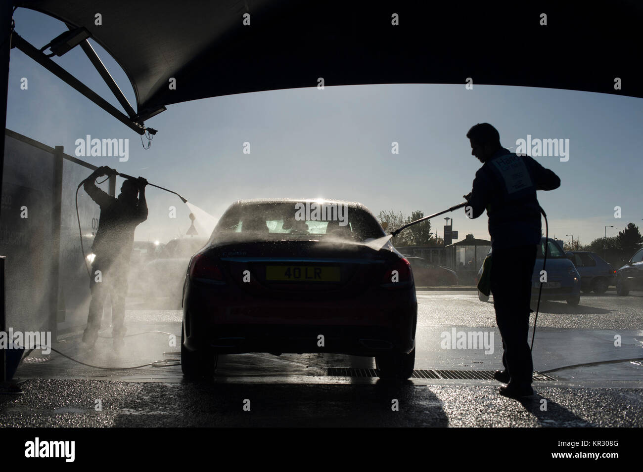 Hand car wash in supermarket carpark Stock Photo Alamy