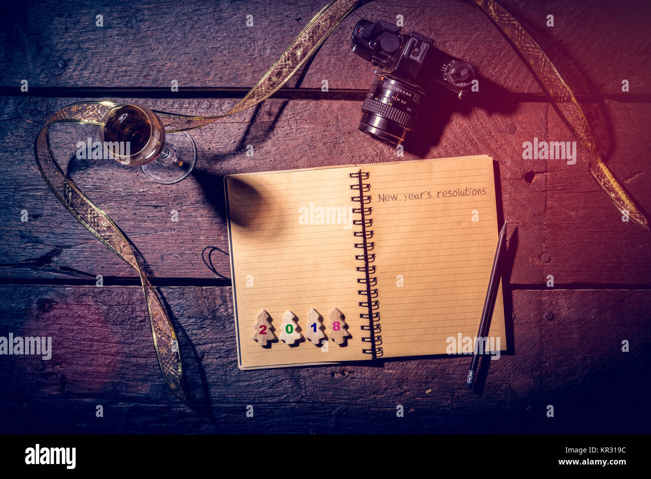 New year's resolution concept. Notebook to write photographer's goals ...