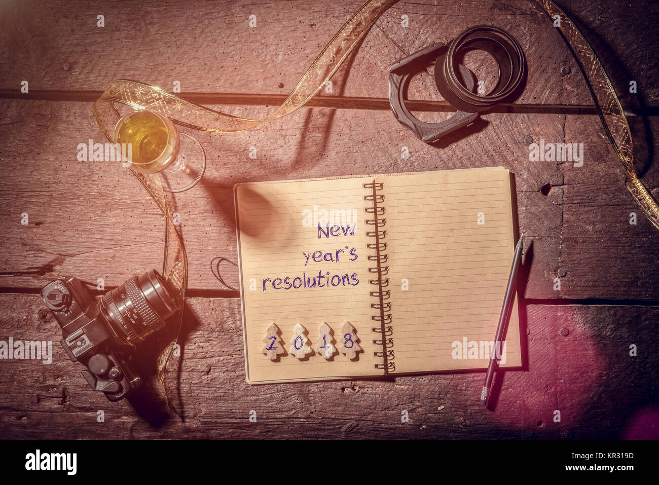 New year's resolution concept. Notebook to write photographer's goals ...