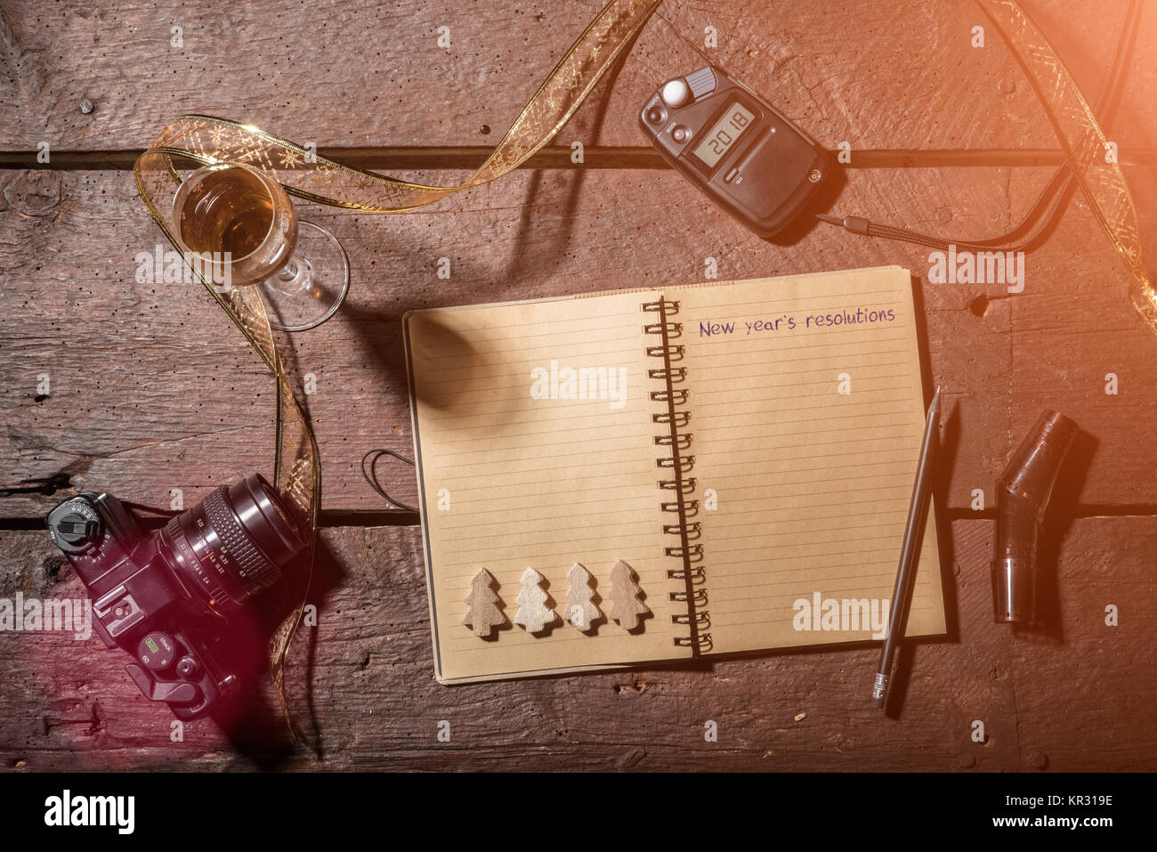 New year's resolution concept. Notebook to write photographer's goals ...