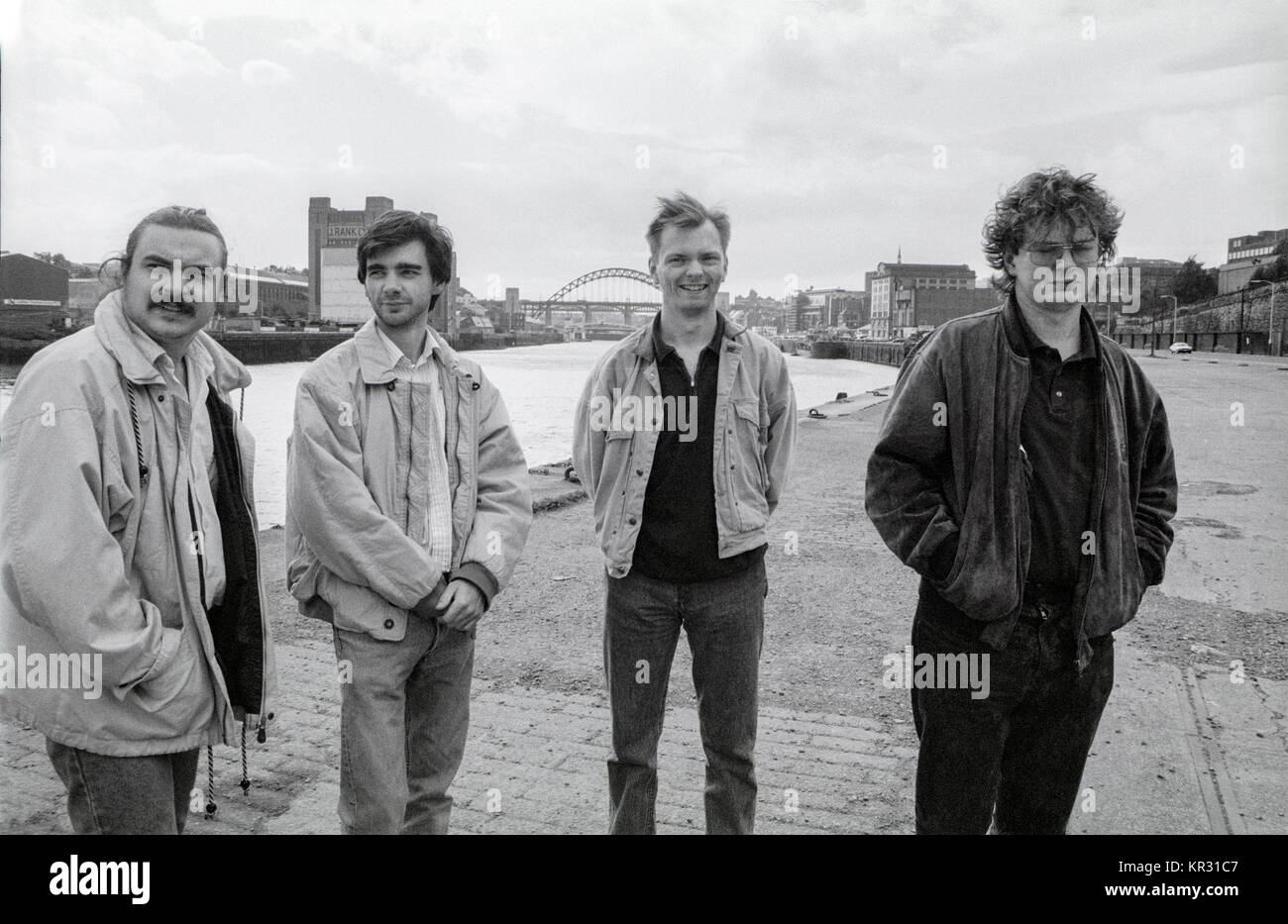 Viz comic creators Chris Donald, Graham Dury, Simon Thorp and Simon Donald, photographed in December 1989 Stock Photo