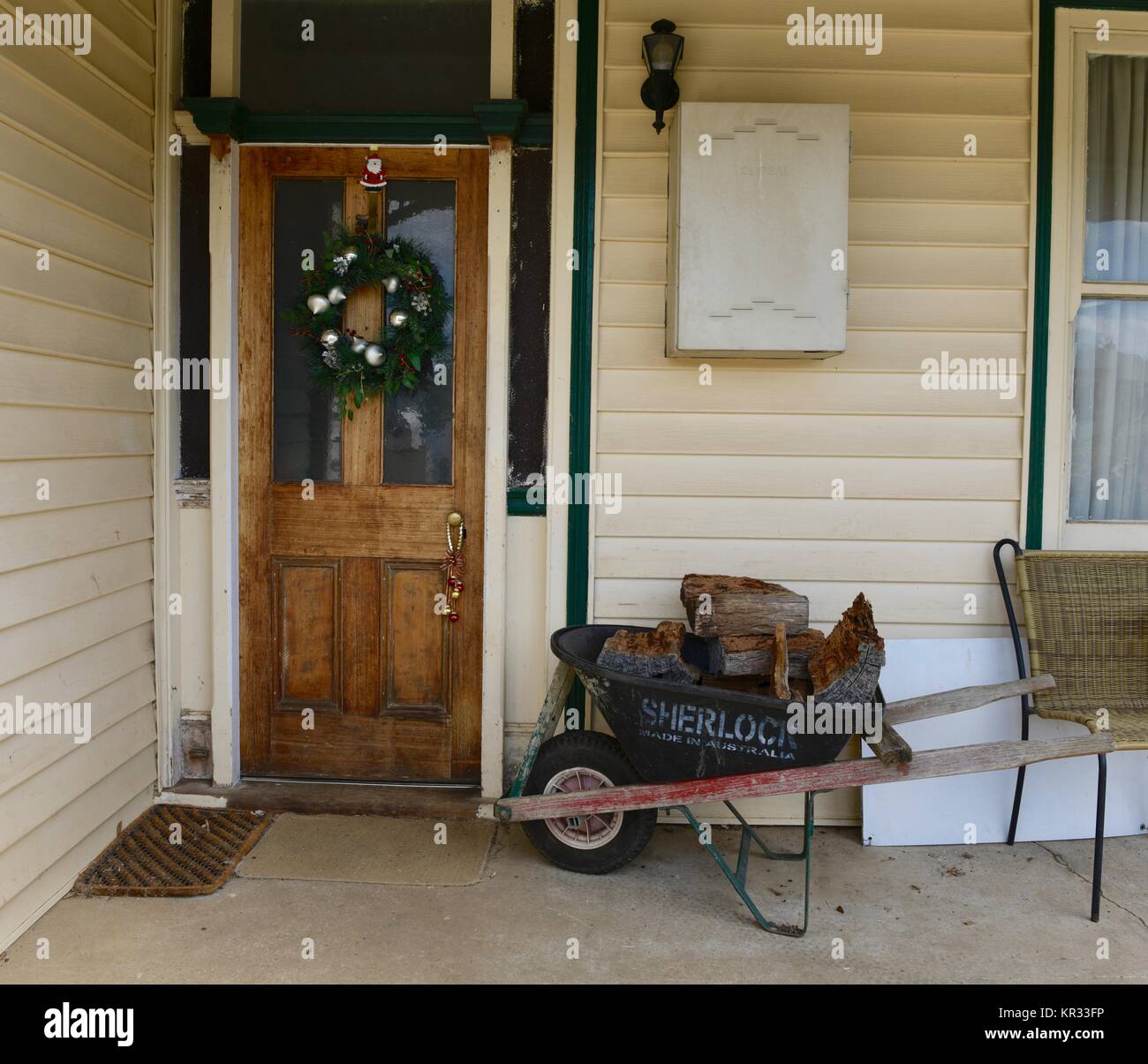 Traditional Australian homes decorated for Christmas in Tasmania, Australia. Stock Photo