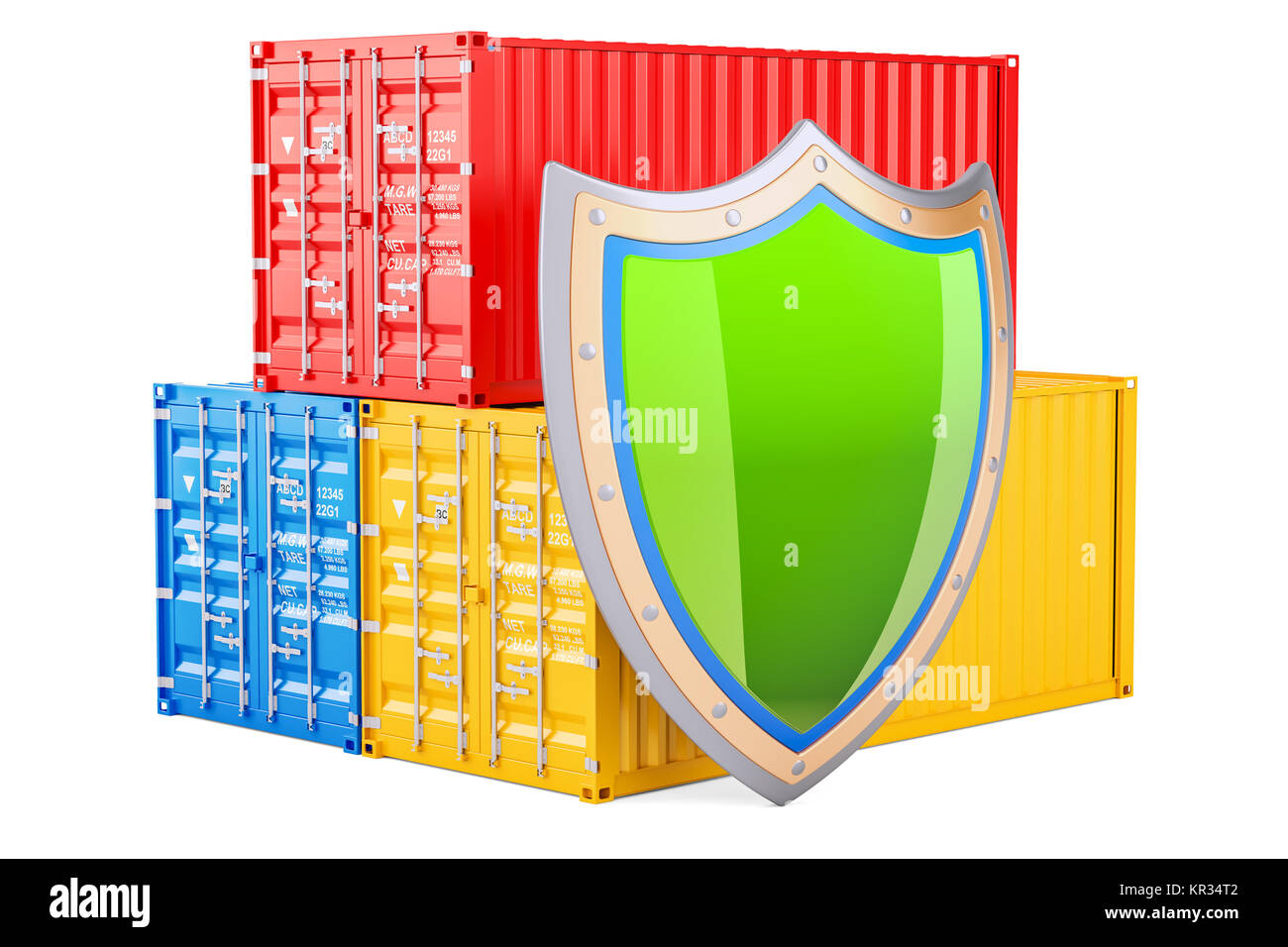 Cargo containers with shield, insurance and protect delivery concept ...