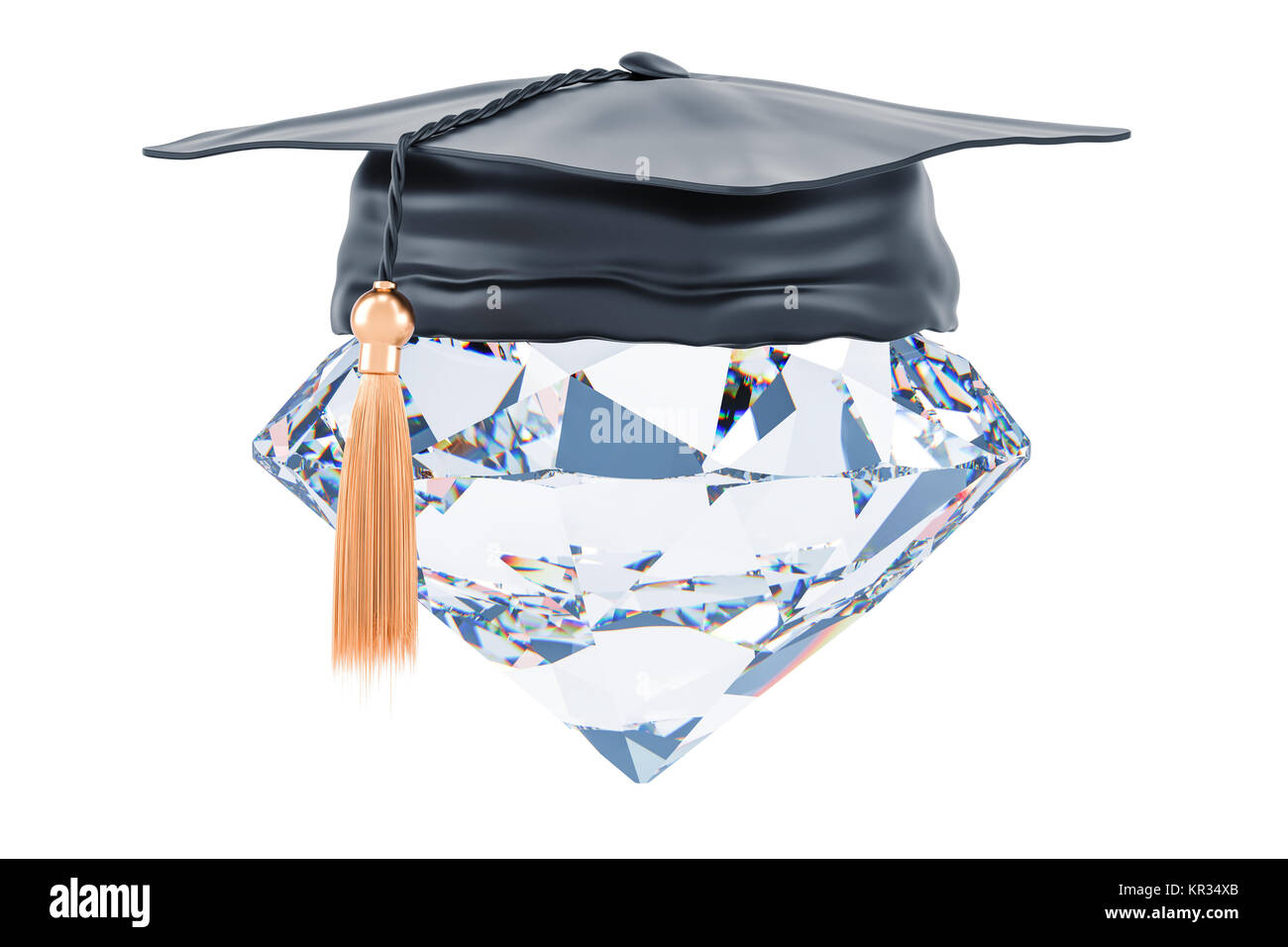 Brilliant education concept. Diamond with graduation cap, 3D rendering ...