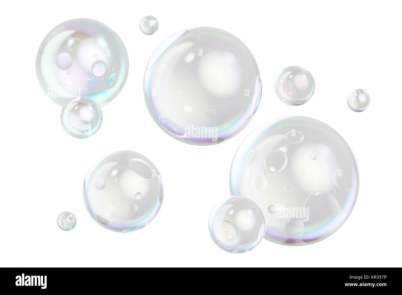Soap bubbles, 3D rendering isolated on white background Stock Photo