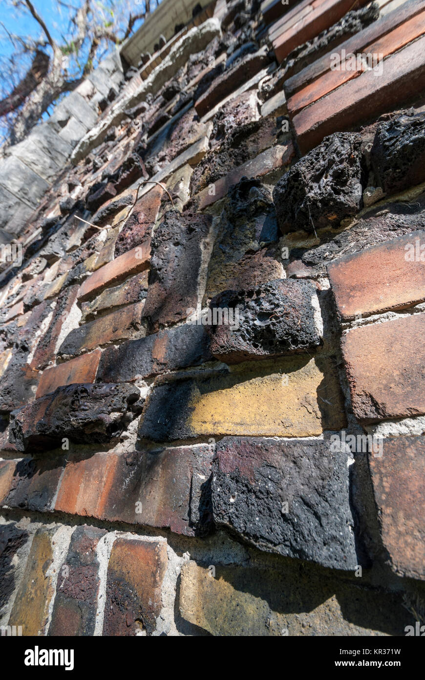 A rare and unusual method of architectural textured brickwork detail using over fired clay called clinker bricks, popular in the early 1900's Stock Photo