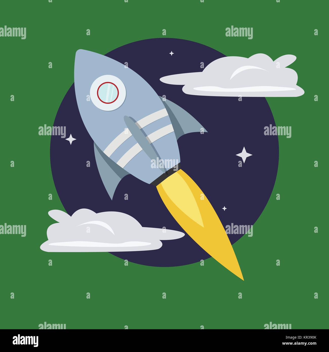 Cartoon rocket on space background, vector illustration. Stock Vector