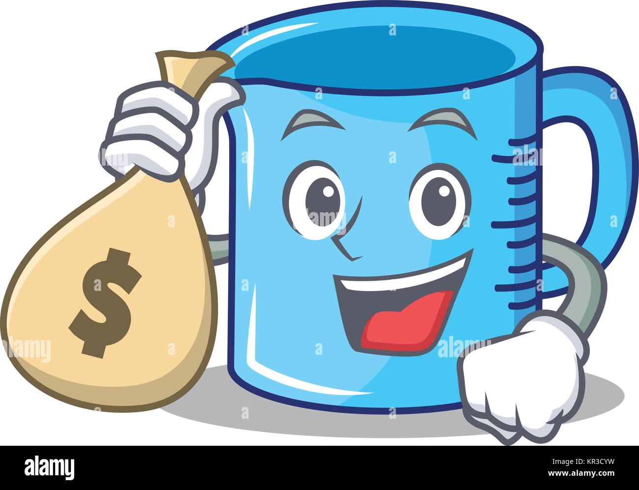 Measuring cup cartoon character with cute emoticon bring money