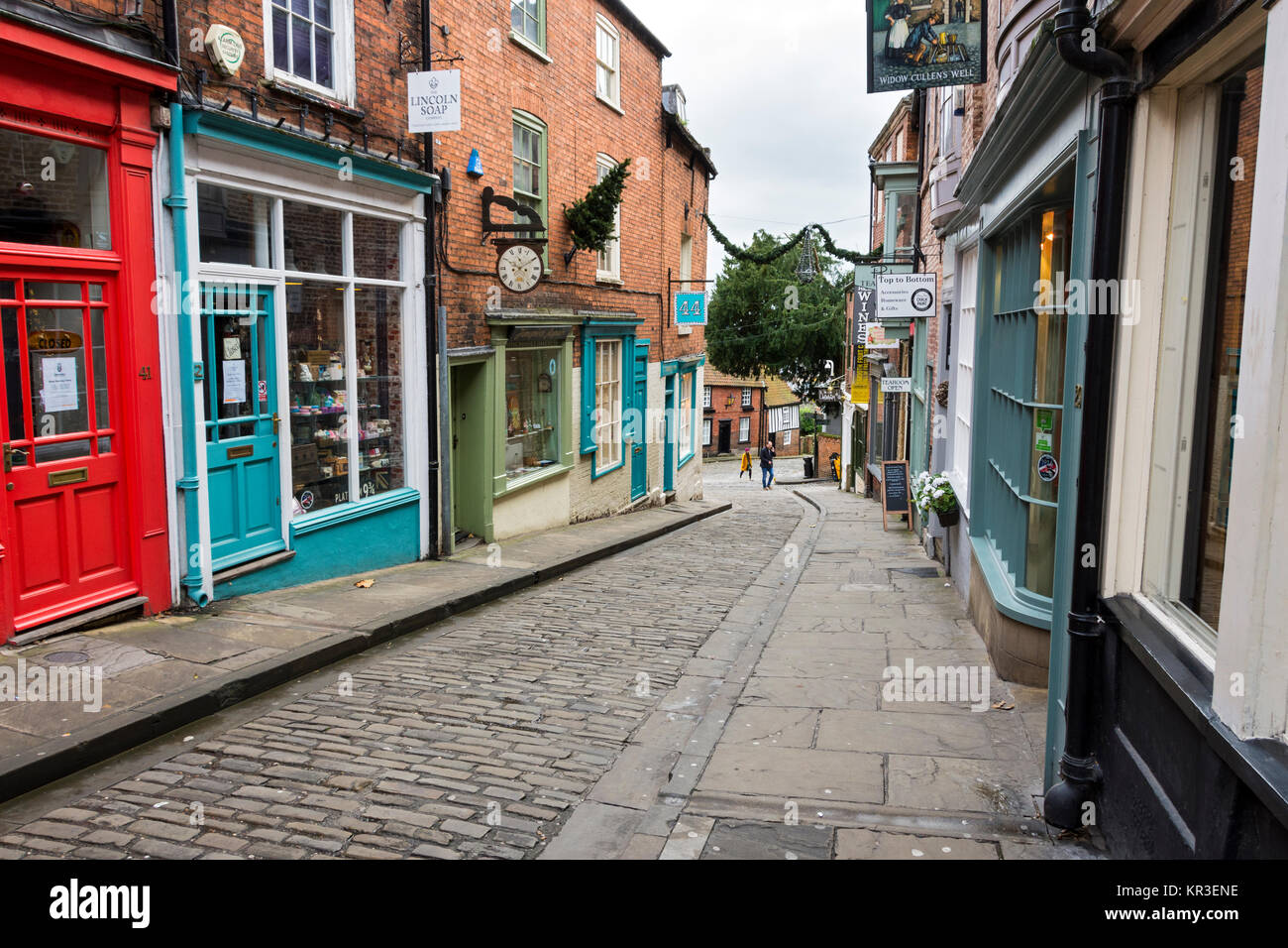 Looking down the street called 'Steep Hill', Lincoln, England, UK Stock Photo