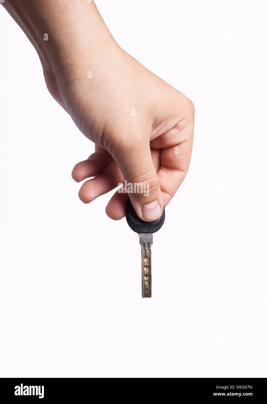 Hand holding old vintage silver key, isolated on white background Stock ...
