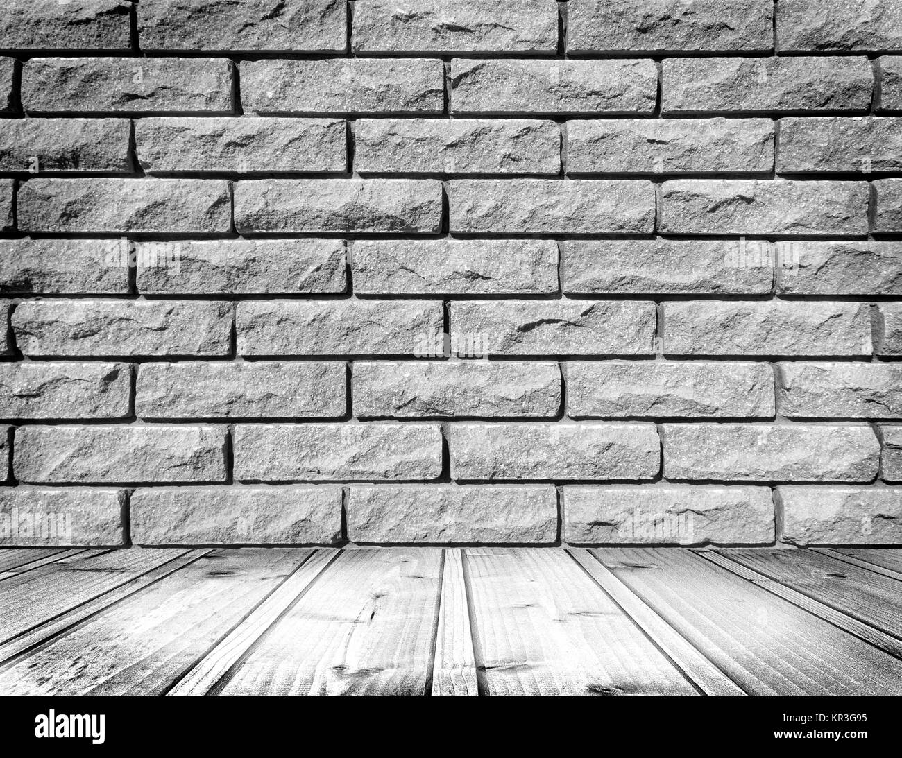 White Room Interior With Brick Wall And Wood Floor Stock Photo