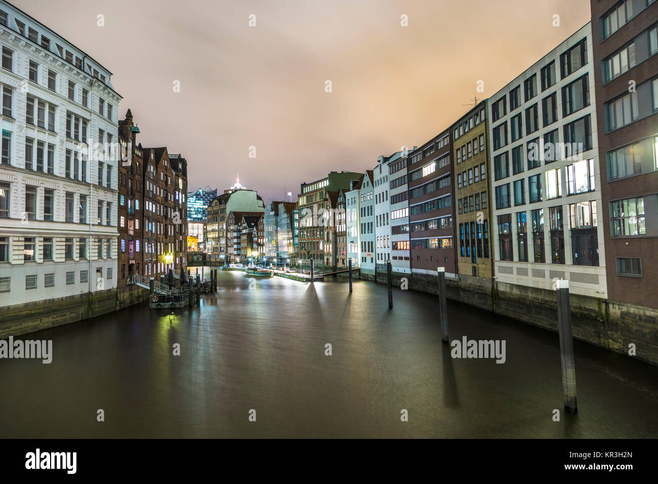 alsterfleet with old historic Hanse buildings in Hamburg, Germany Stock ...