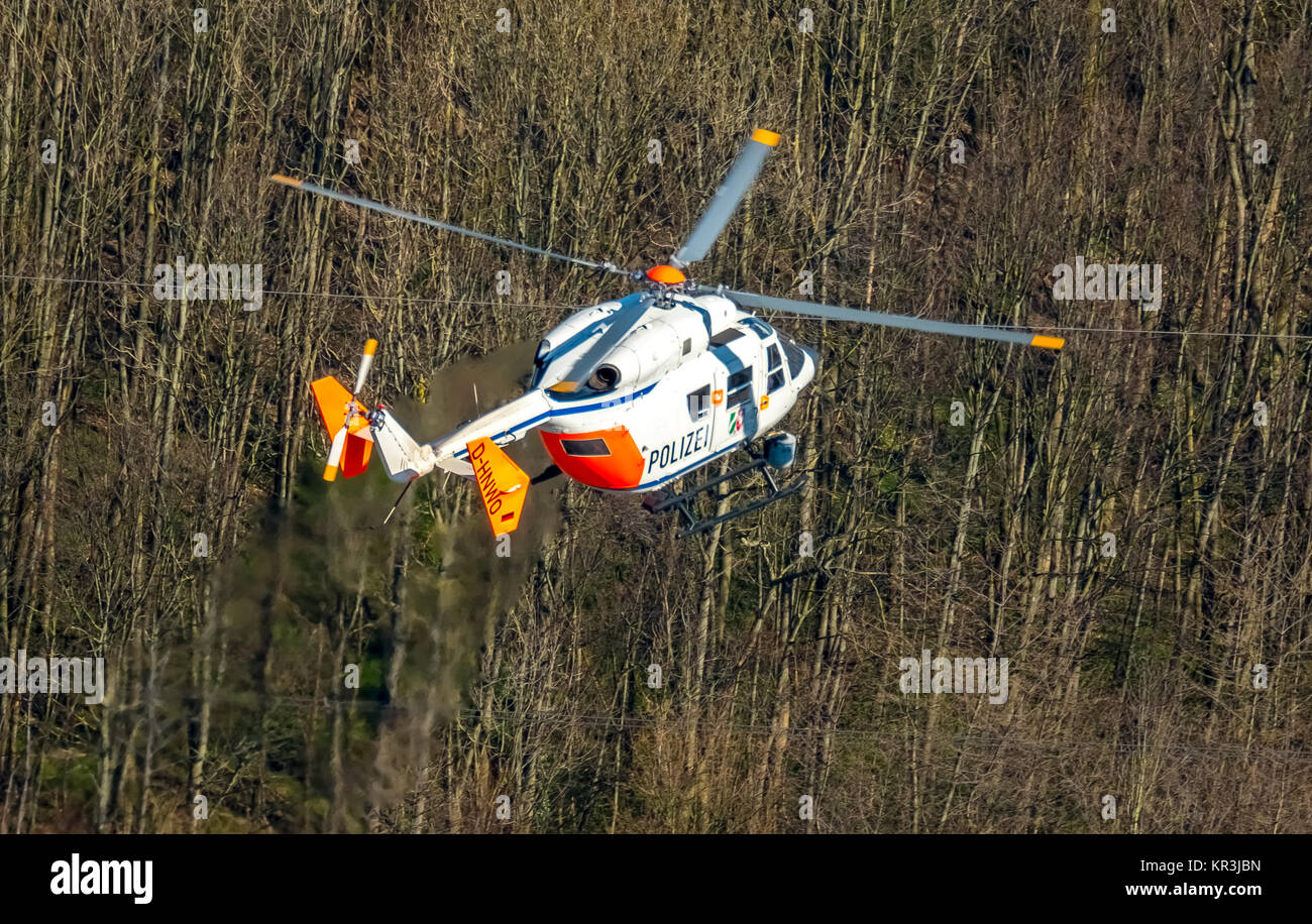 Police helicopter in the search above the A46, Hagen, Ruhr area, North Rhine-Westphalia, Germany, Hagen, Ruhr area, North Rhine-Westphalia, Germany, U Stock Photo