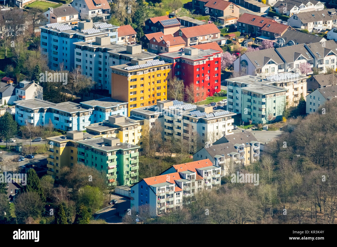 Colorful skyscrapers, tenements, Quambusch, Hoexter road, Hagen, Ruhr area, North Rhine-Westphalia, Germany, Hagen, Ruhr area, North Rhine-Westphalia, Stock Photo