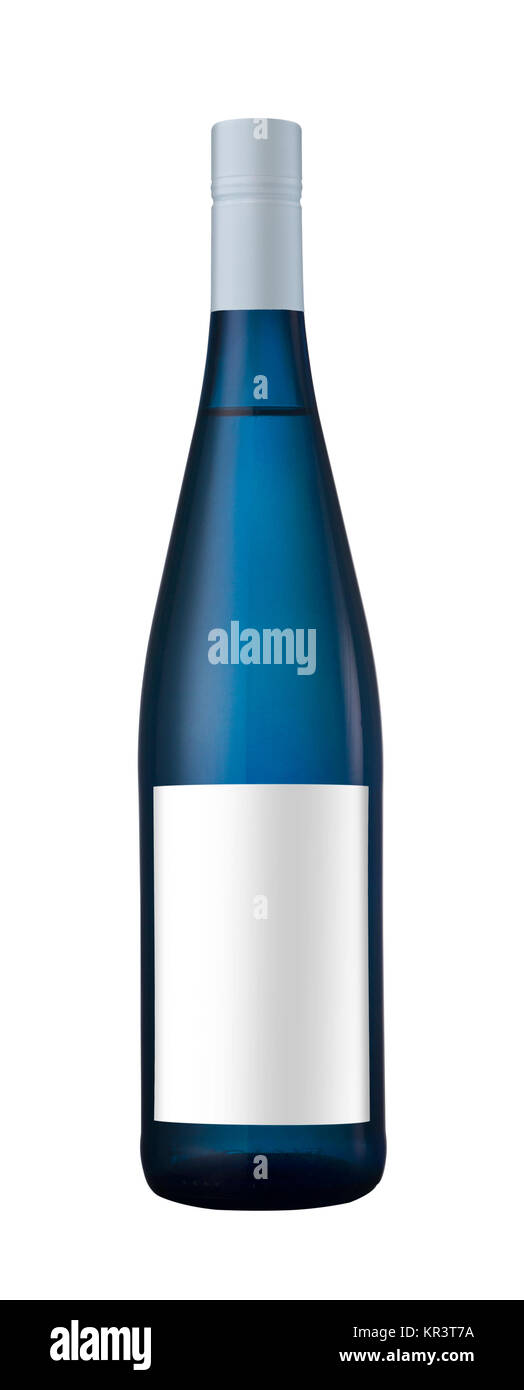 Blue bottle of wine with blank label Stock Photo Alamy