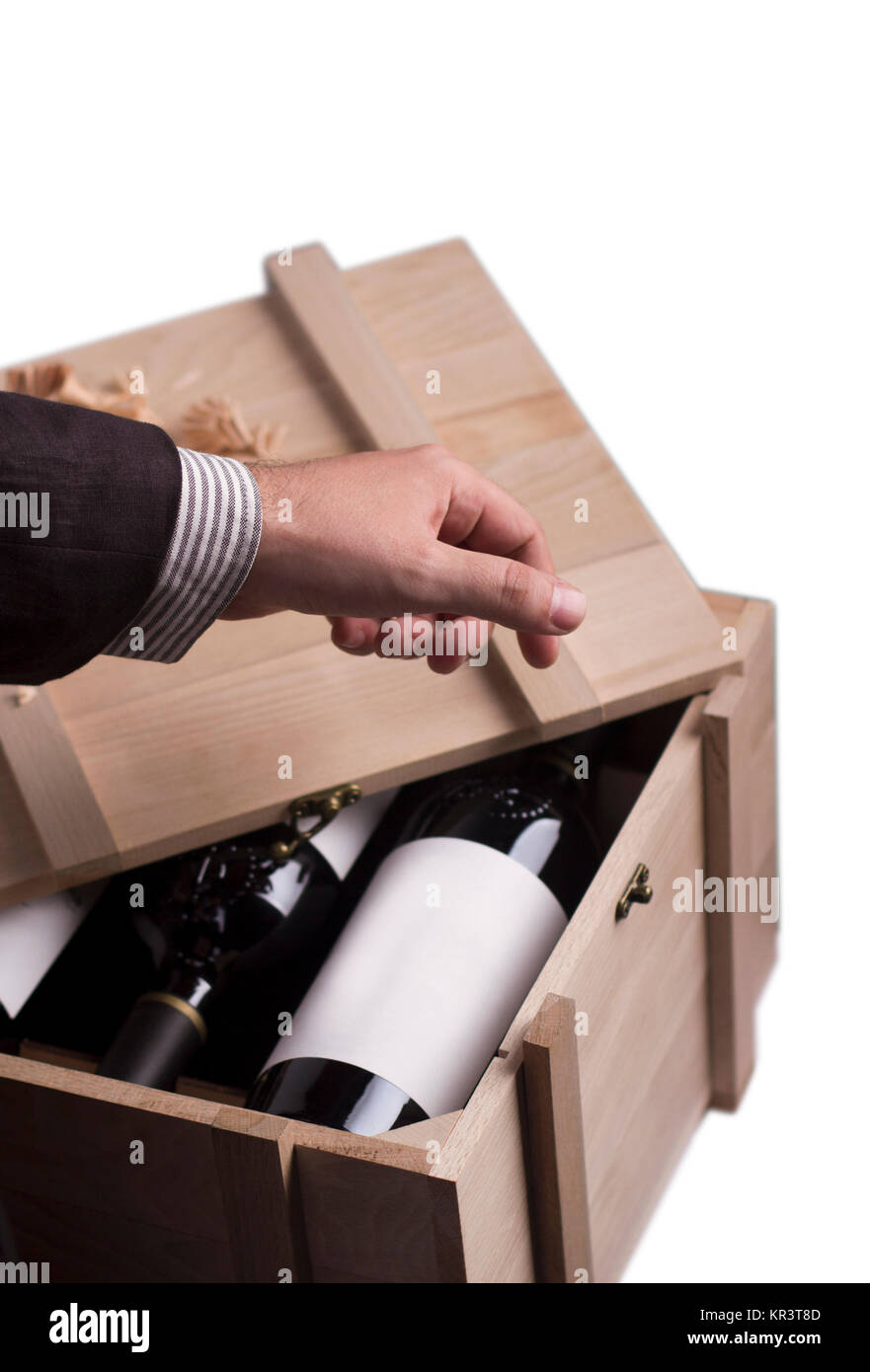 Choosing the best bootle of wine Stock Photo