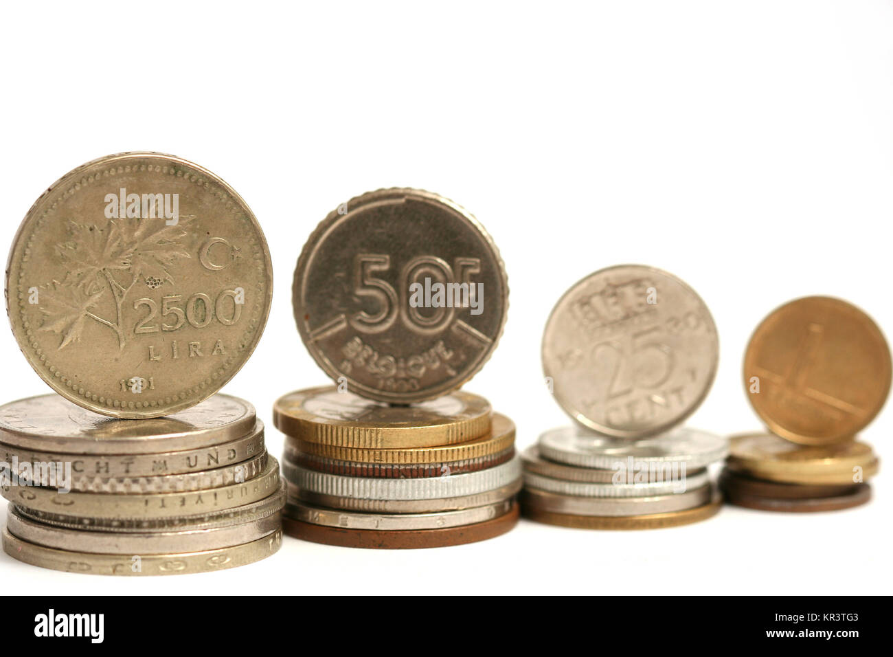 Coins of different currency Stock Photo