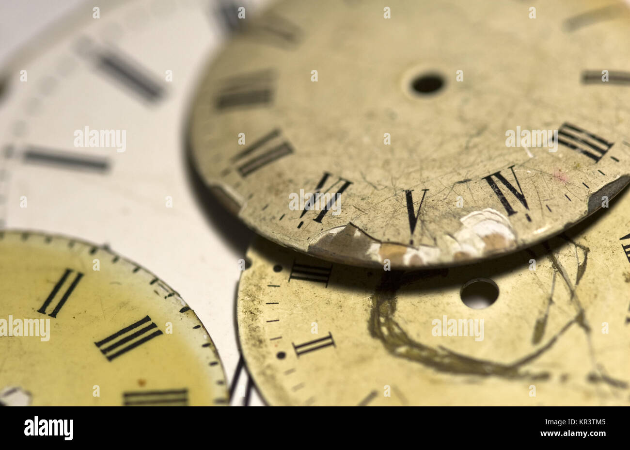 Collection of old clock dials Stock Photo