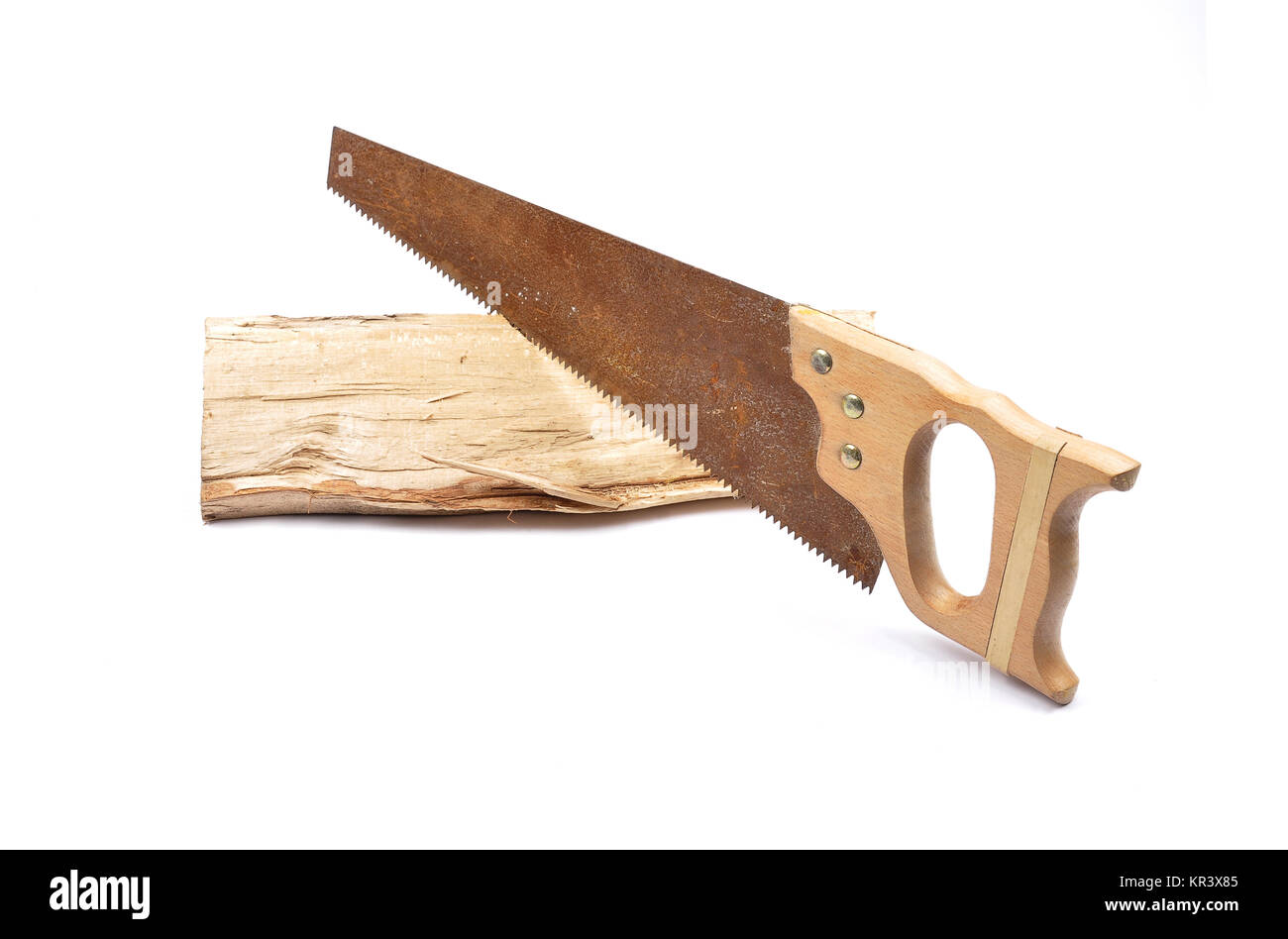 Saege mit Holz Stock Photo