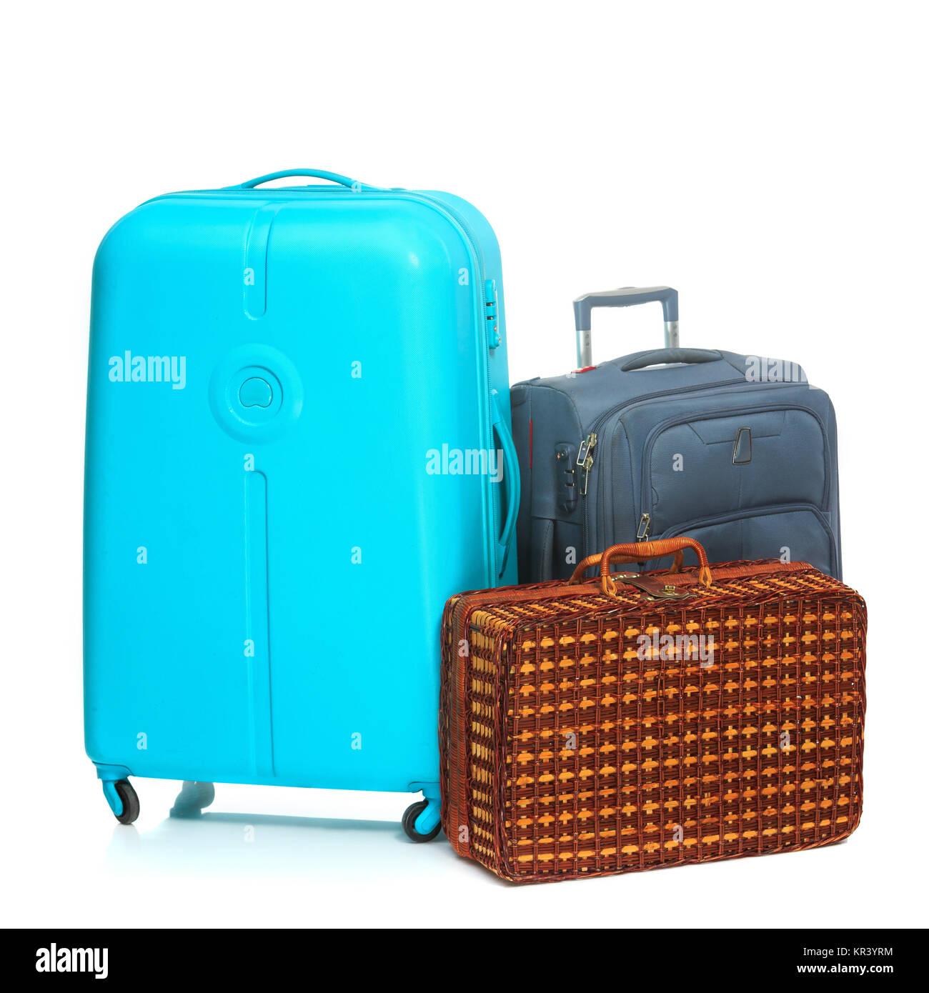 The modern and retro suitcases on white background Stock Photo