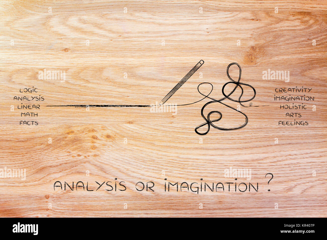 logic vs creative process, straight and messy pencil marks Stock Photo ...
