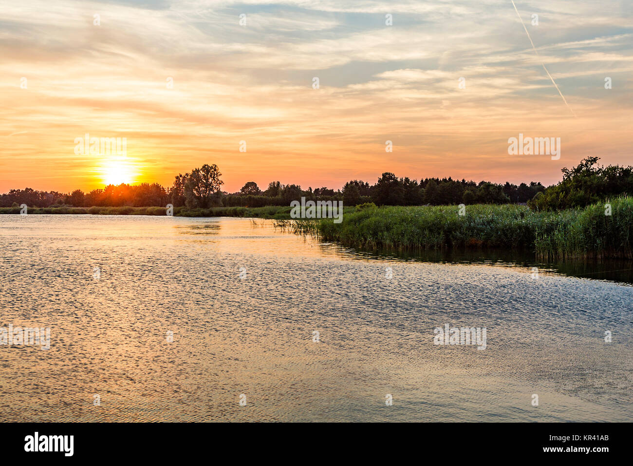 sunset in zinnowitz with backwater Stock Photo