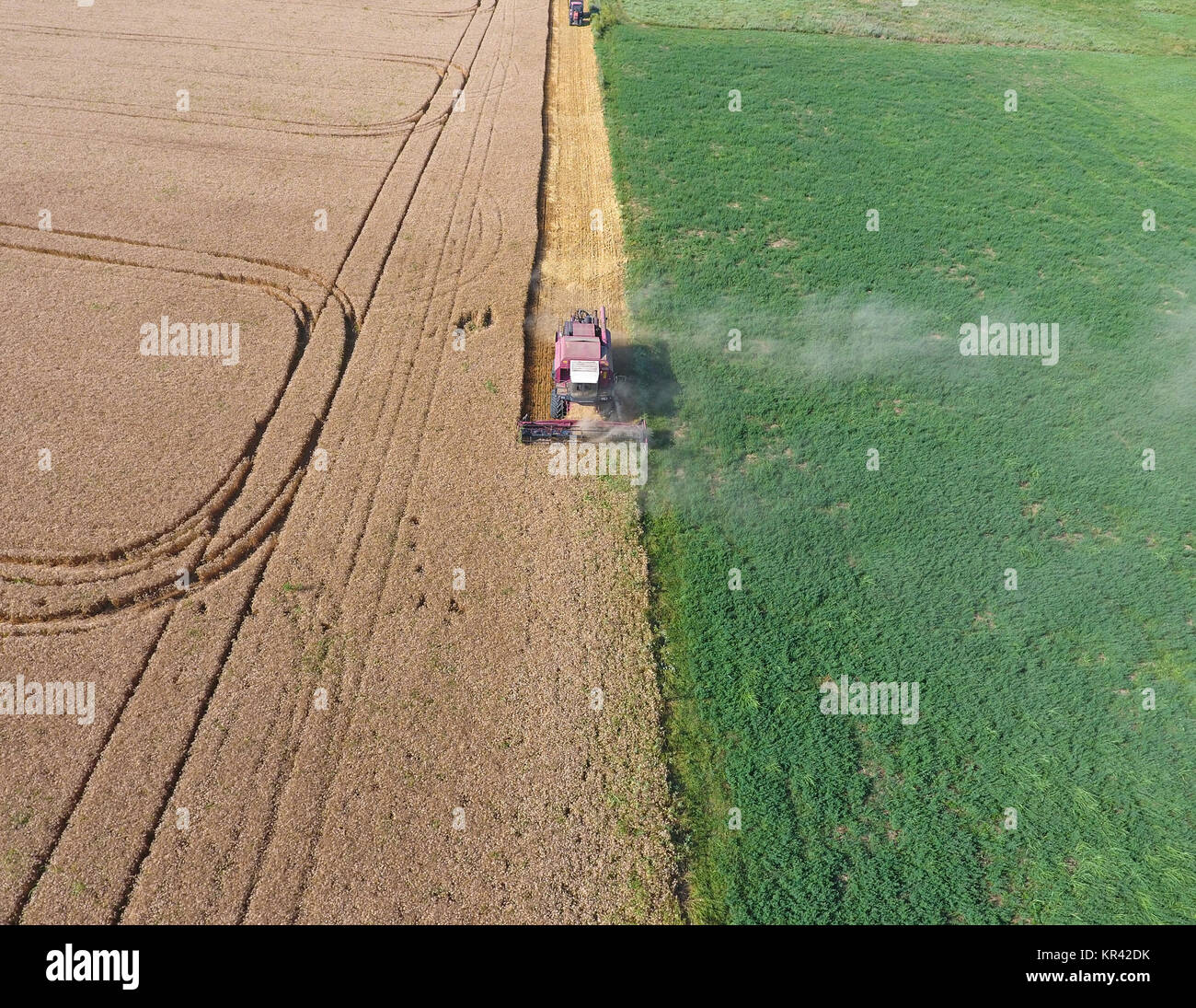 Cleaning wheat harvester. Top view Stock Photo Alamy