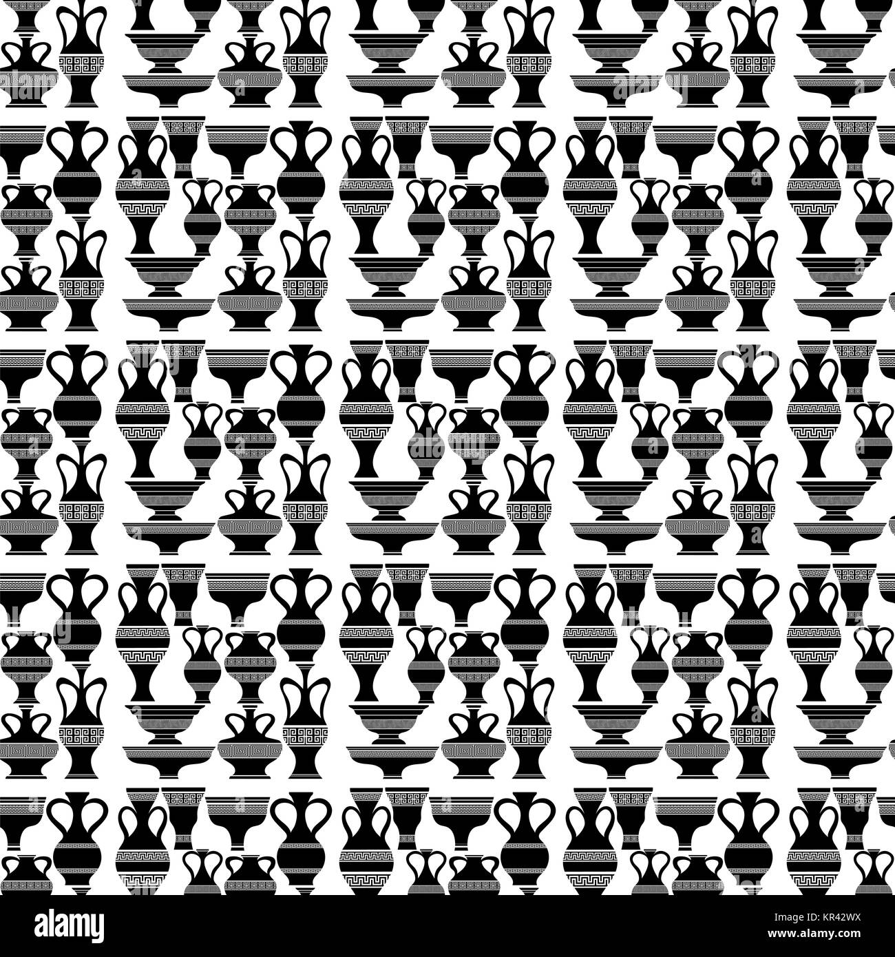 Different Vases. Seamless of Amphora Pattern. Stock Photo