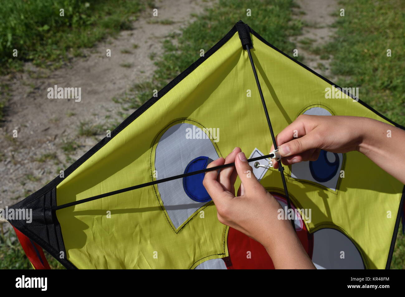 assemble roofing,dragon,hold,hand,hands,kite,fly,autumn Stock Photo