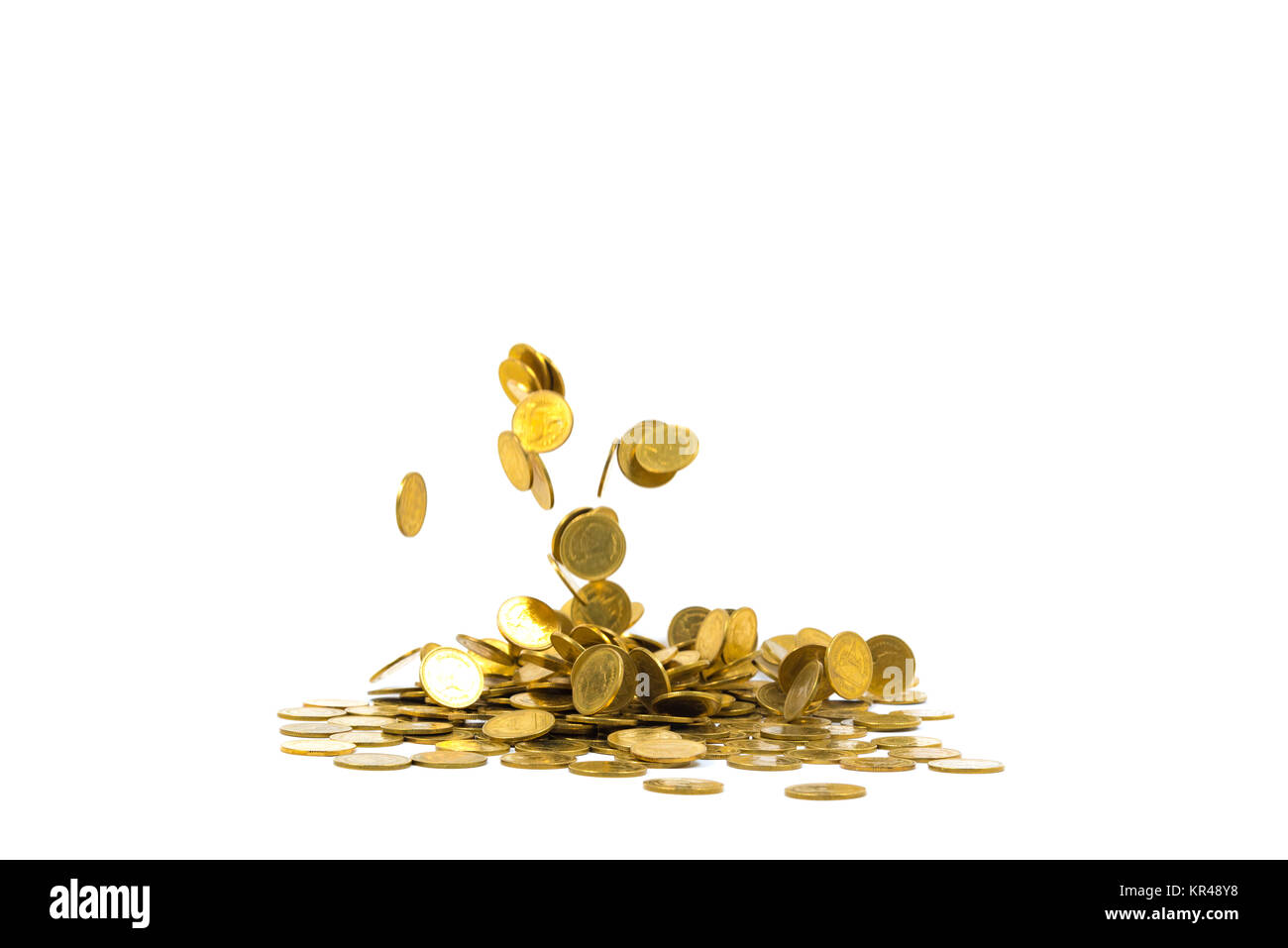 Falling gold coins money isolated on the white background, business ...