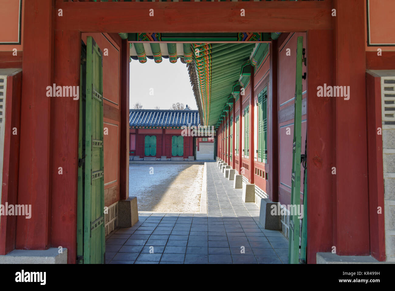 Traditional Korean house yard at Gyeongbok Palace,Seoul,Korea Stock