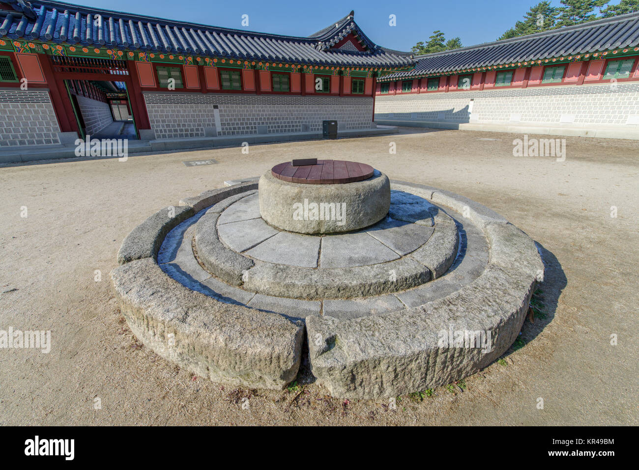 Traditional Korean house yard at Gyeongbok Palace,Seoul,Korea Stock
