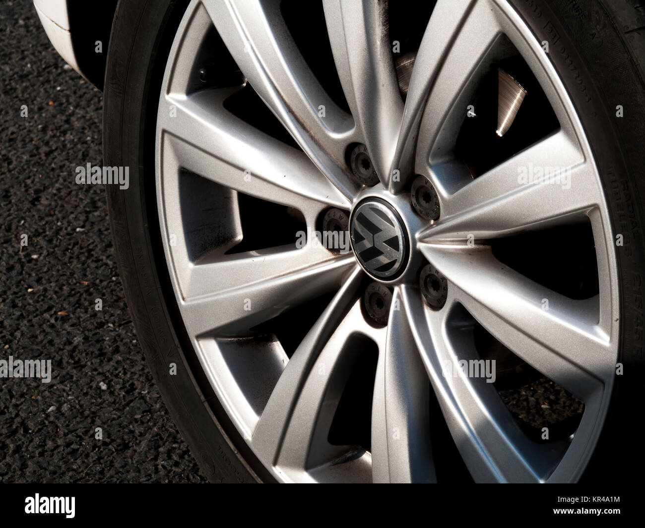 Volkswagen alloy wheel on vehicle, German based car manufacturer