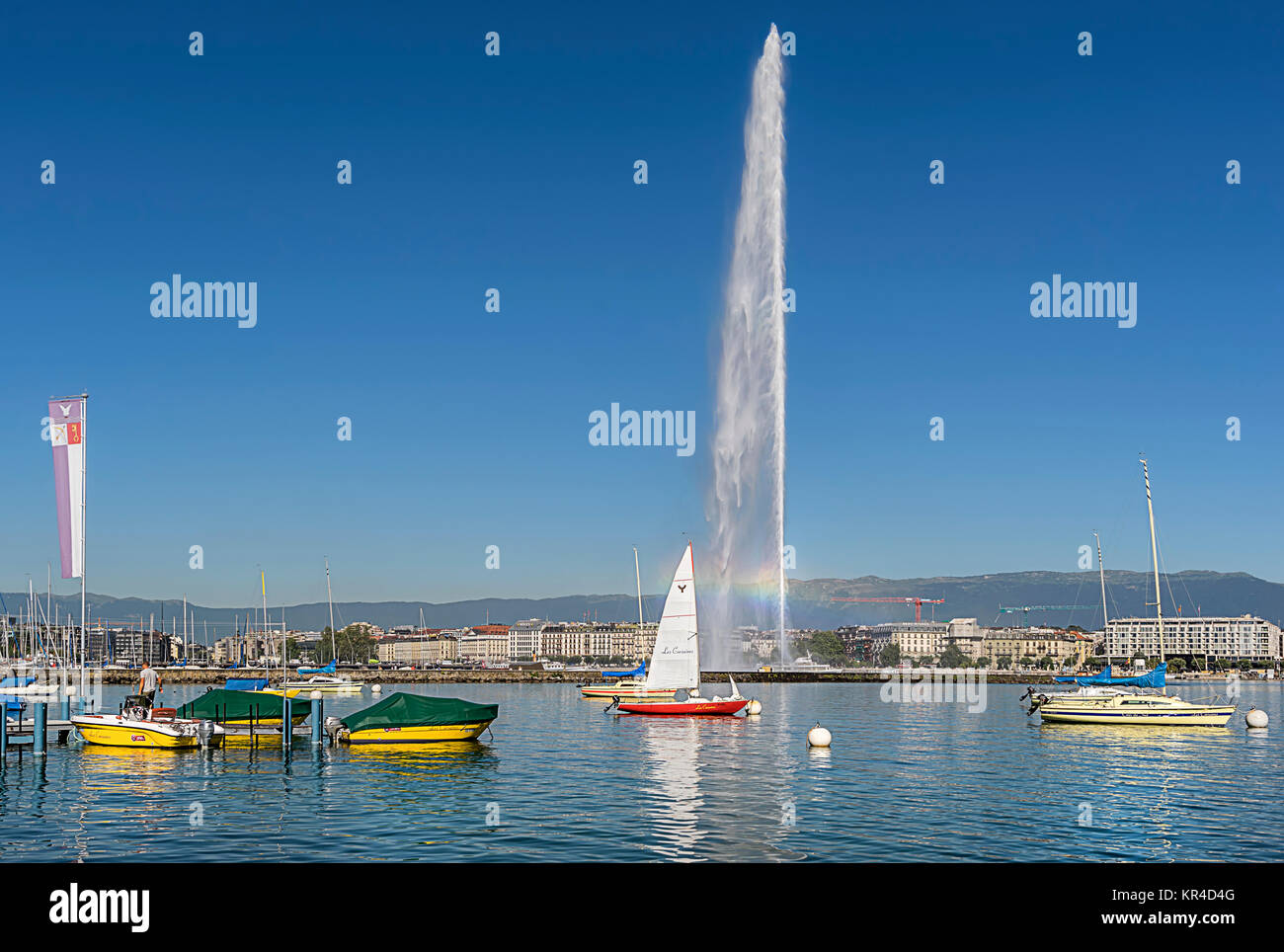the fountain in the lake a landmark of the city of geneva Stock Photo