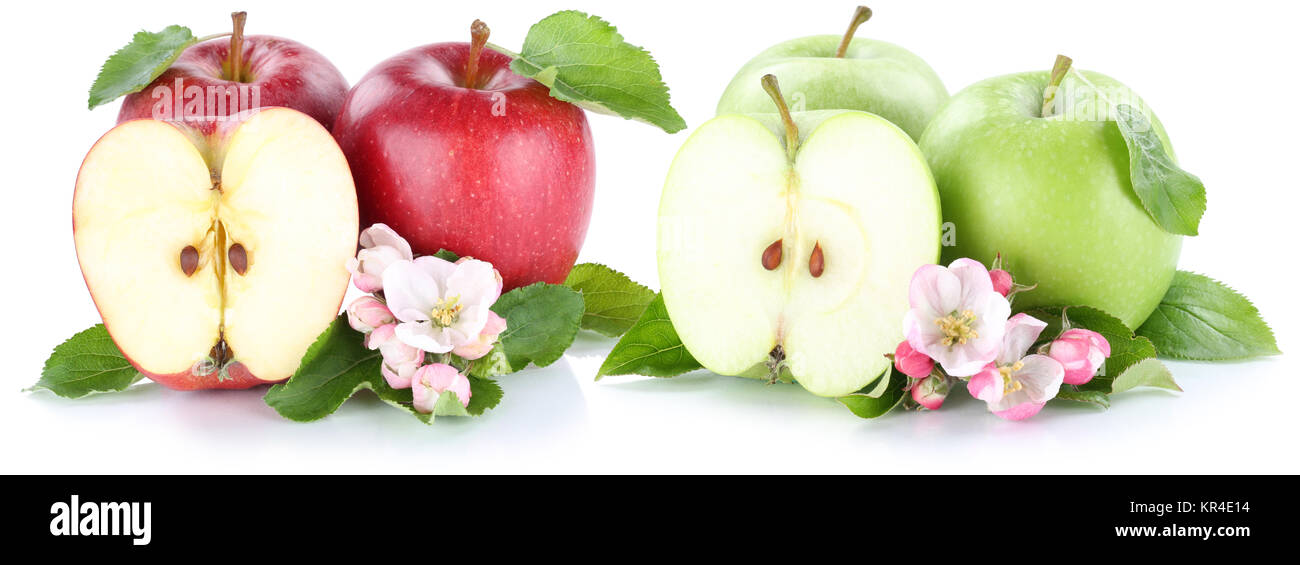Apfel Frucht Äpfel frische Früchte Obst rot grün geschnitten Freisteller freigestellt isoliert vor einem weissen Hintergrund Stock Photo