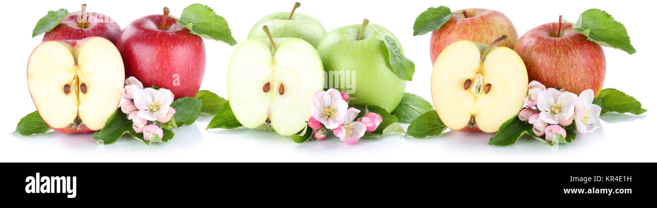 Apfel Frucht Äpfel frische Früchte Obst geschnitten in einer Reihe Freisteller freigestellt isoliert vor einem weissen Hintergrund Stock Photo