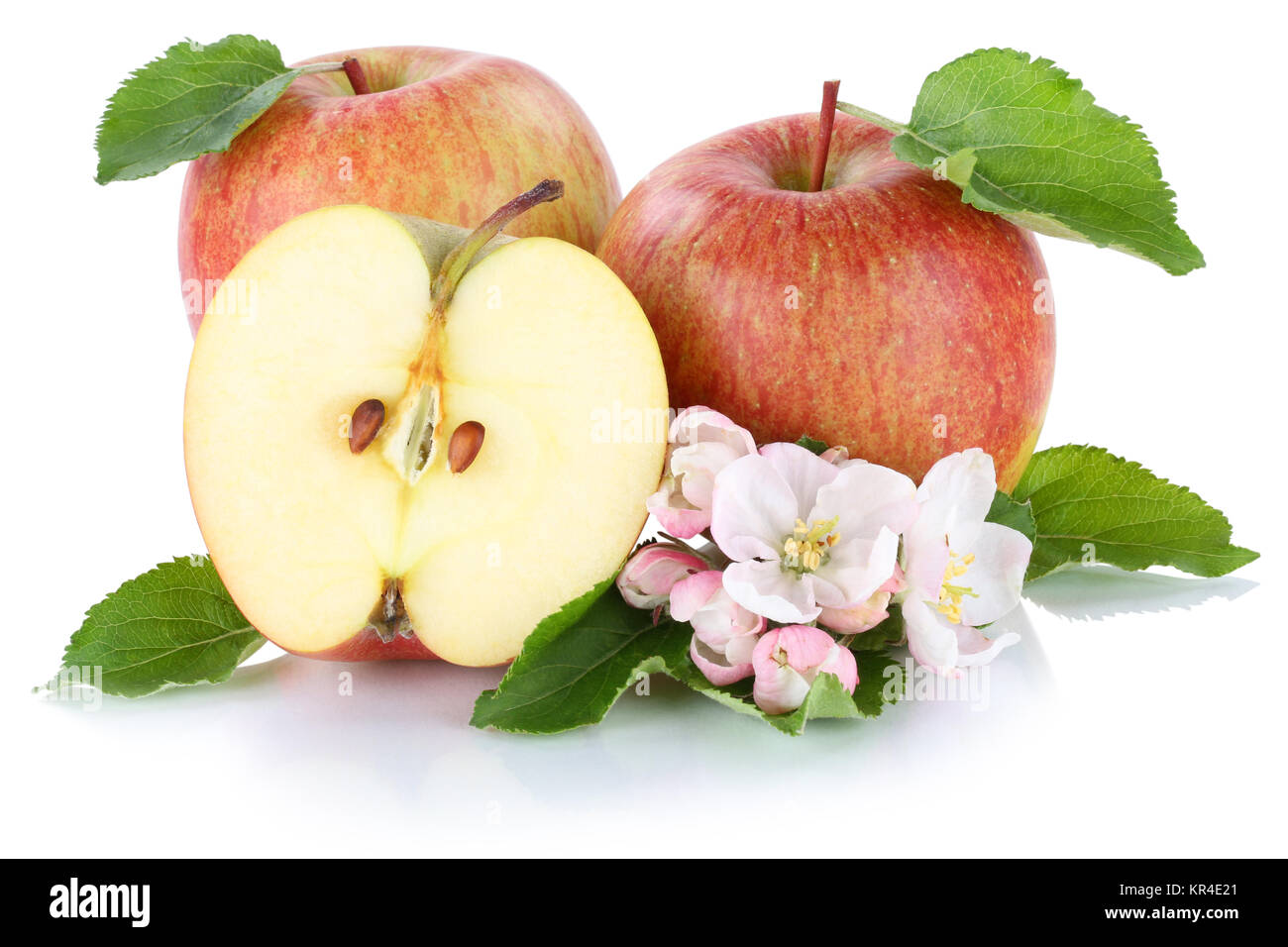 Apfel Äpfel Frucht frische Früchte Obst Freisteller freigestellt isoliert vor einem weissen Hintergrund Stock Photo