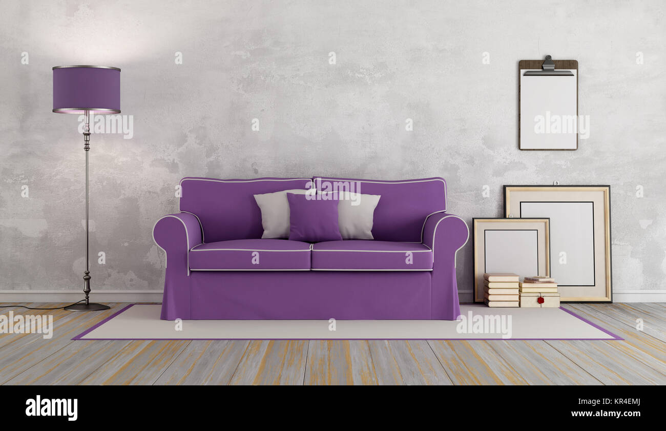 Purple sofa in a classic room Stock Photo - Alamy