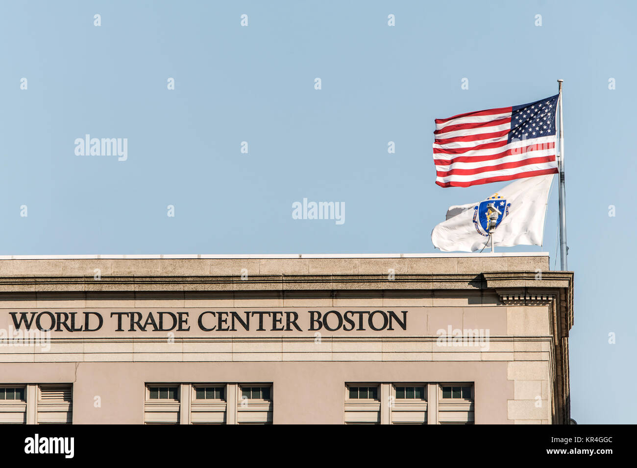 BOSTON, USA - 05.09.2017 Seaport World Trade Center in Boston The building is located on the Boston waterfront at Commonwealth Pier, in the South Bost Stock Photo