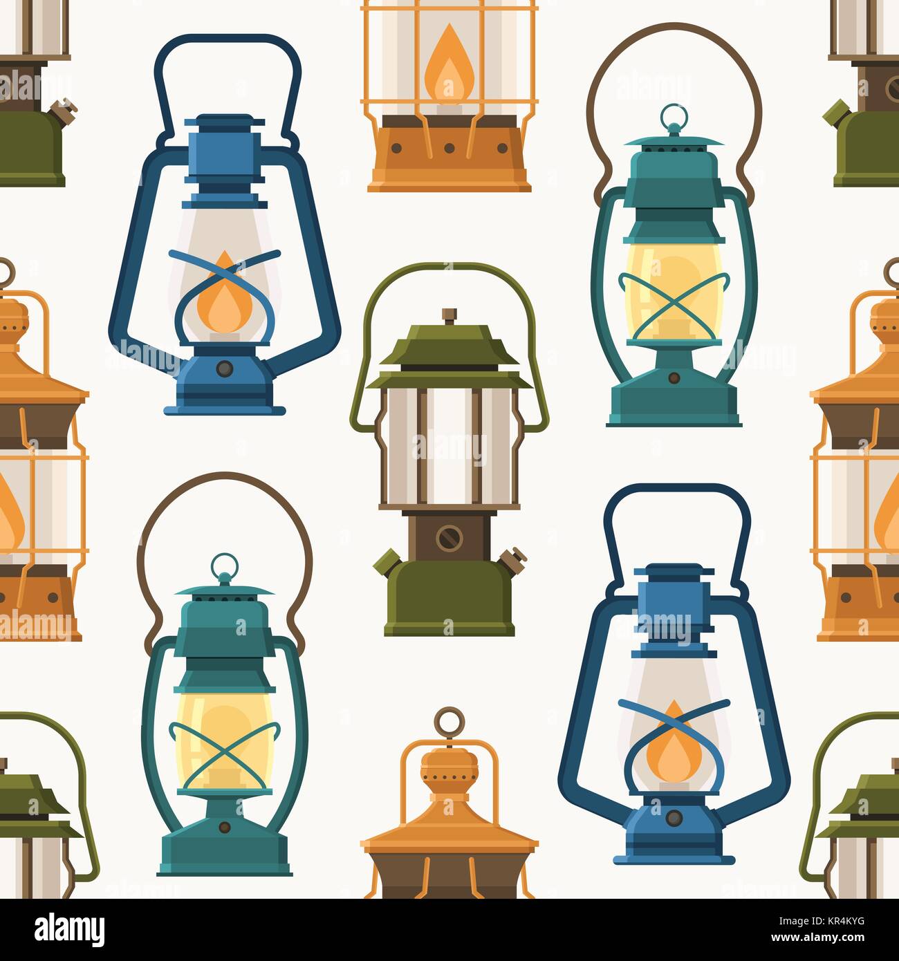 Vintage camping lantern pattern in flat design. Retro oil lamps and gas  lanterns seamless background Stock Vector Image & Art - Alamy