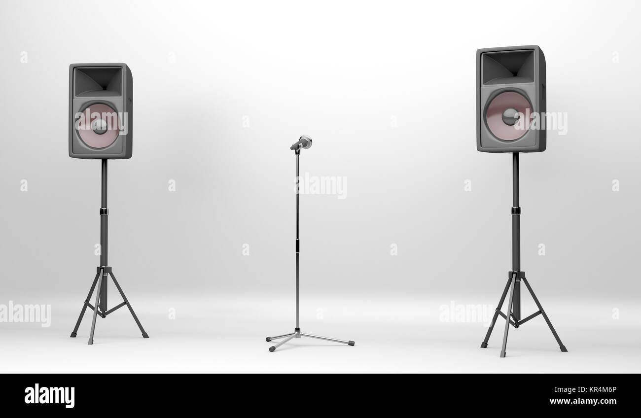 Concert stage with speakers and microphone Stock Photo Alamy
